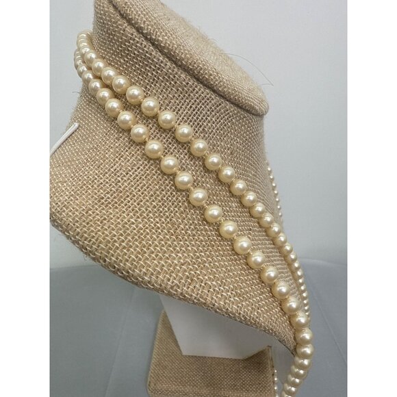 Elegant Long Faux Pearl Necklace With Faux Silver-Tone Clasp - Picture 3 of 4